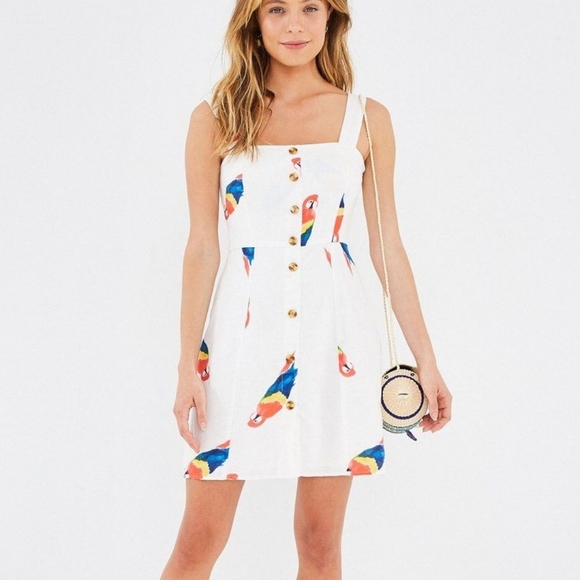 FARM Rio Dresses & Skirts - SOLD Farm Rio Macaw dress white mini linen parrot